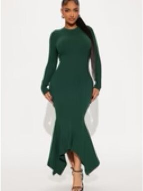 Long Sleeve Dark Green Mermaid Hem Dress